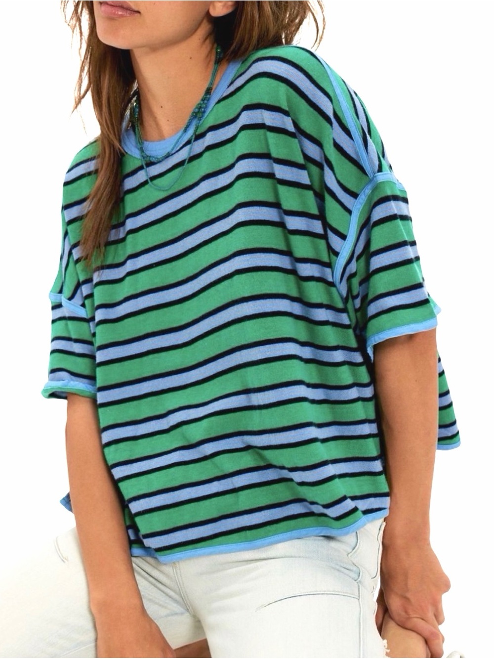 We The Free x Free People Clean Rugby Tee - Size XL - Clover Combo